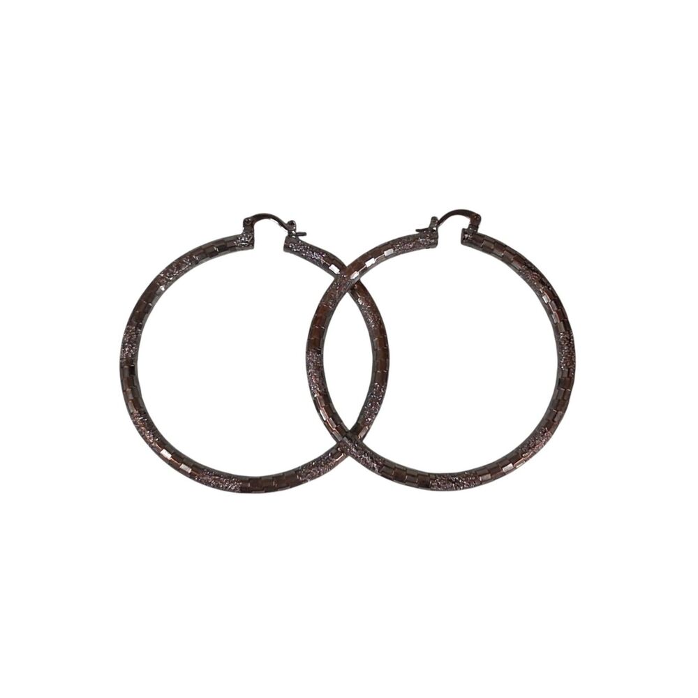 Silver and Brassy Toned Lightweight Metal 2 Inch Textured Pattern Hoop Earrings